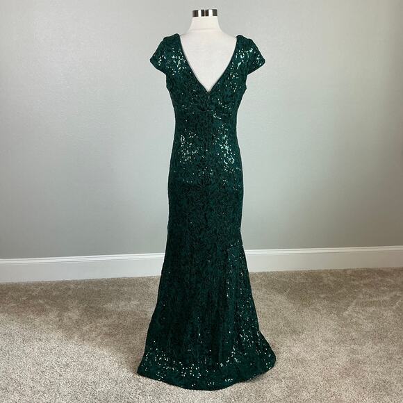 Green Sequined Lace A-Line Evening Gown Size 6 R&M Richards Long Formal Dress - Picture 6 of 11